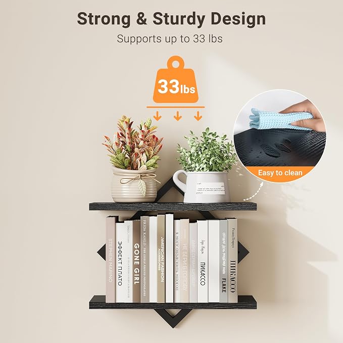 ELYKEN Floating Shelves for Wall, 2-Tier Wall Mounted Storage Shelves for Books - Image 7
