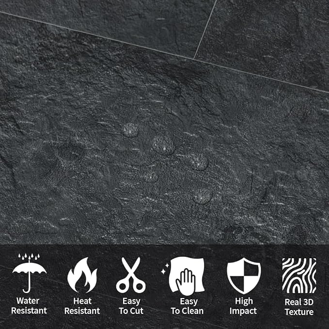 AULIGET 2-Piece Black Slate Peel and Stick Backsplash Wall Tiles, Laundry Room - Image 2