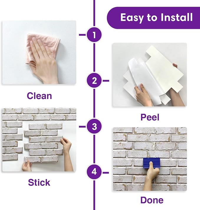 3D Peel and Stick Faux Brick Wall Panels 11.8" x 11.8" 10-Pack, Small - Image 6