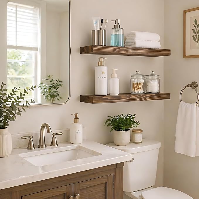 Floating Shelves 2 inch Thick for Wall Set of 2, 24 inch High-End Solid Wood - Image 2