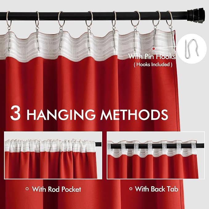 MIULEE Christmas Red Back Tab Blackout Curtain 96 Inch Long 2 Panels Set - Image 3