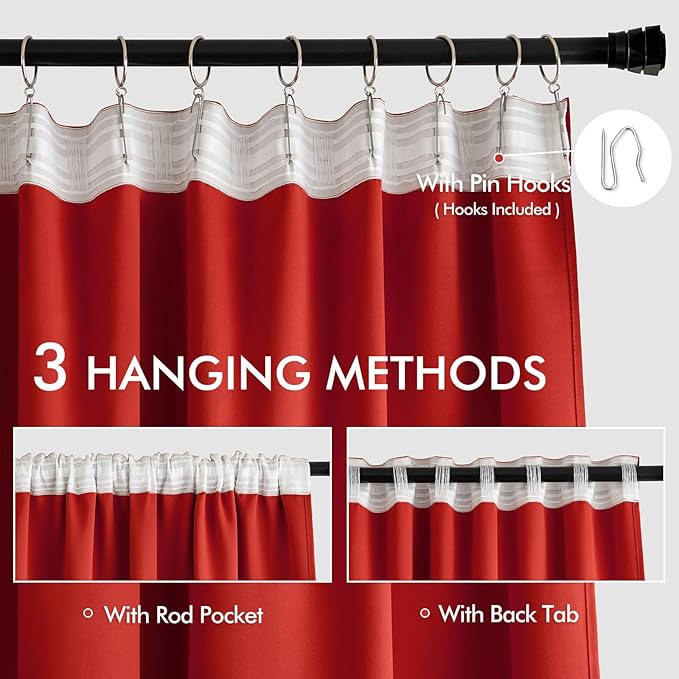 MIULEE Christmas Red Back Tab Blackout Curtains 90 Inches Long 2 Panels Set - Image 3