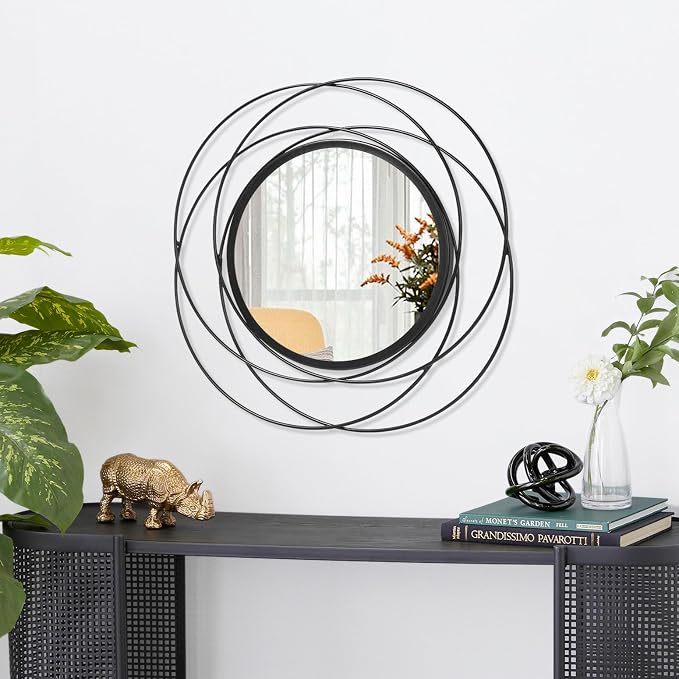 Black Circle Mirror Wall Decorative Metal Mirror Art Small Round Wall-Mounted - Image 2