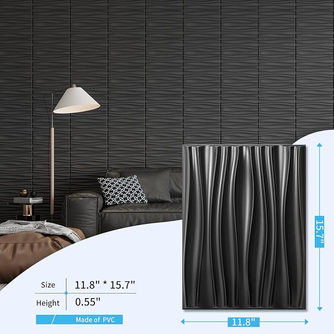 Art3d 24-Pack 3D Wall Panels for Interior Home Décor, PVC Wavy Textured Accent - Image 3