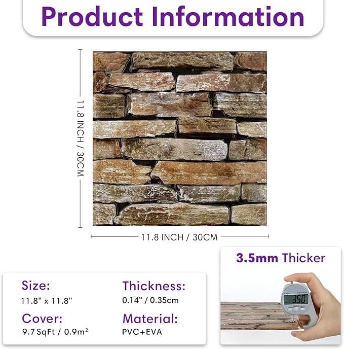 3D Faux Stone Wall Panels Peel and Stick, Stone-Look Textured Wall Sticker - Image 4