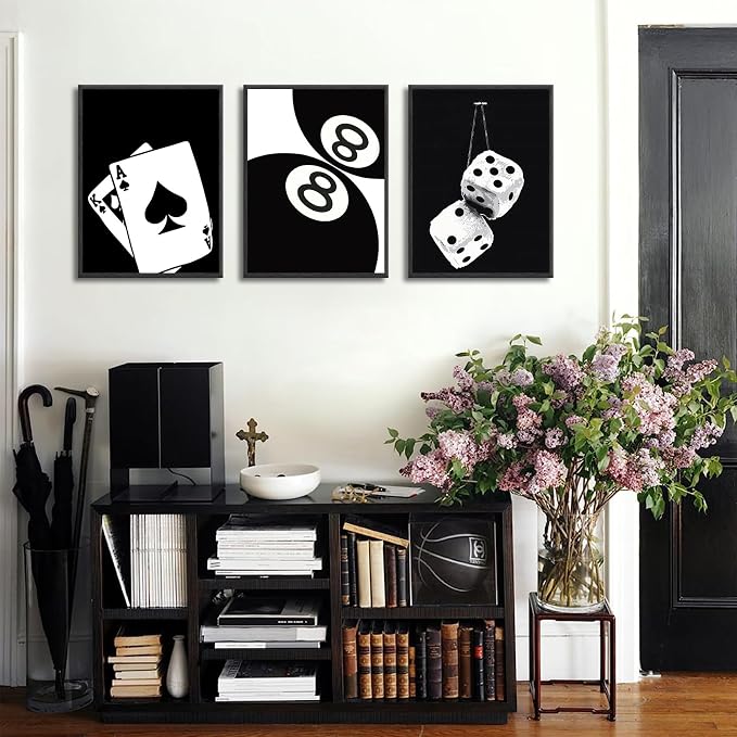 3Pcs Black and White Poker Dice Canvas Wall Art Lucky You Poster Prints Trendy - Image 5