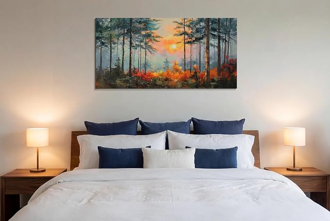 Ardemy Sunset Pines Wall Art Hand-Painted Texture Forest Canvas Painting - Image 4