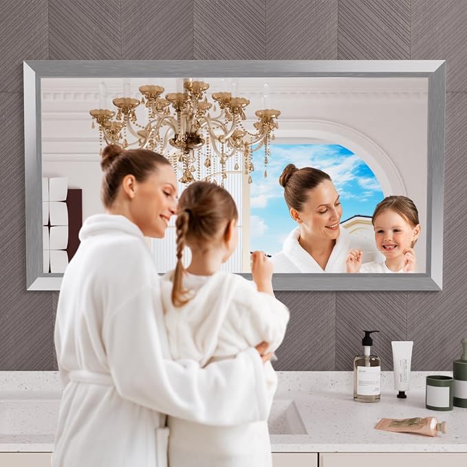 Amorho Bathroom Mirror 50 X30 Inch, Brushed Nickel Mirror Perfect - Image 6