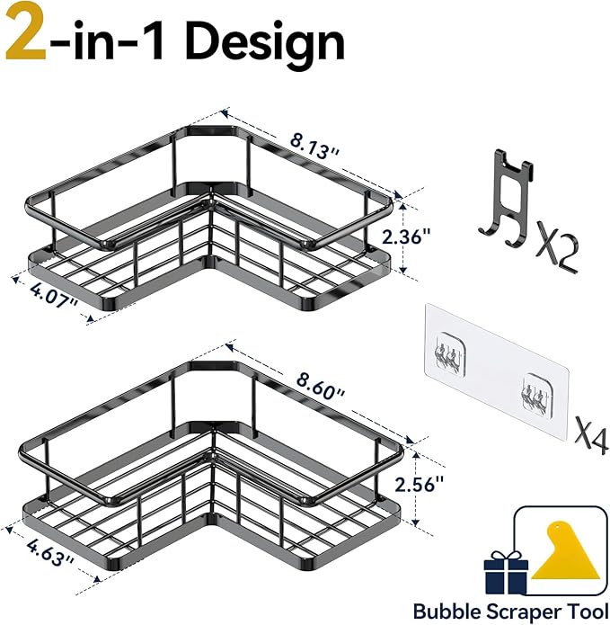 YASONIC Corner Shower Caddy 2 Pack, No Drill Adhesive Shower Storage Shelves - Image 2