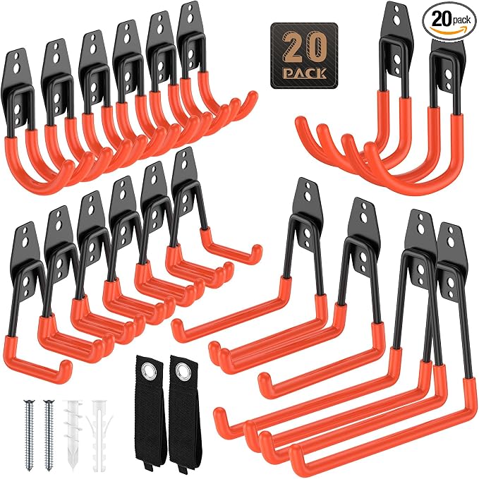 20 Pack Garage Hooks, Heavy Duty Steel Wall Mount Utility Hangers by YouthZeal