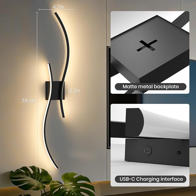 Battery Operated Wall Sconces Set of Two, 10000mAh Rechargeable Modern Wall - Image 6