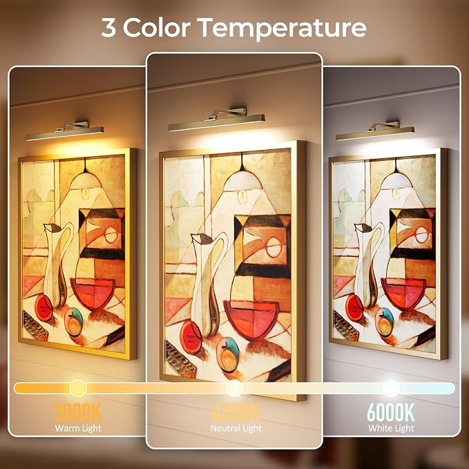 Afyuol Picture Lights for Wall, Brass Battery Operated Picture Light 24in Art - Image 4