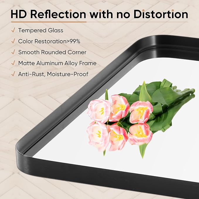 DUMOS Black Metal Framed Vanity Rounded Rectangle Bathroom Mirrors - Image 3