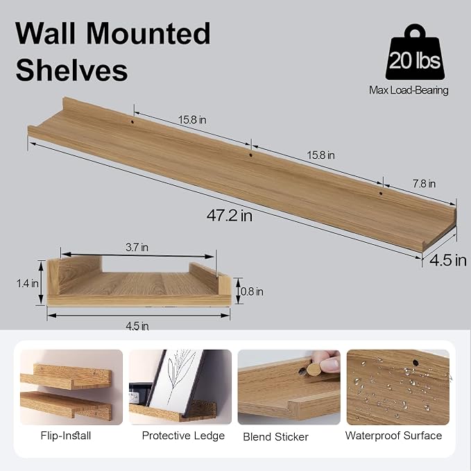 Long Floating Shelves for Wall Decor, Long Wall Mounted Storage Shelf for - Image 3