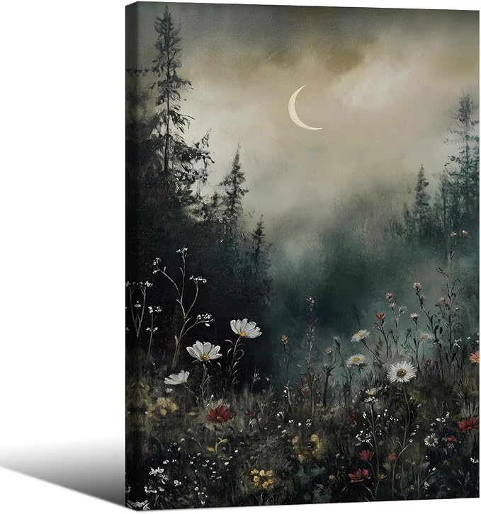 Dark Flower Field Poster Vintage Moody Academia Wall Art 16X24 inch Framed by rumlud