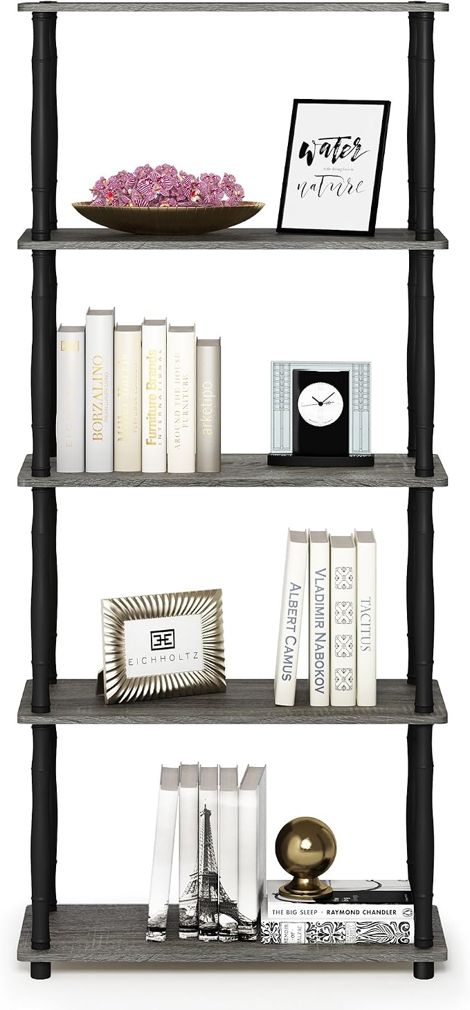 Furinno TURN-S-TUBE Storage Shelves, 5-Tier Book Shelf, Corner Shelf, Toolless - Image 4