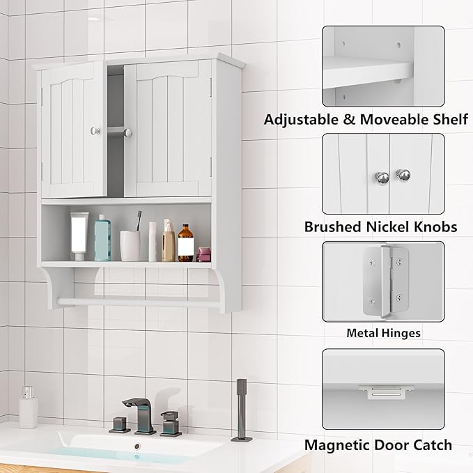 Bathroom Cabinet, Wall Mount, Towel Rack, Over The Toilet Storage Cabinet - Image 5