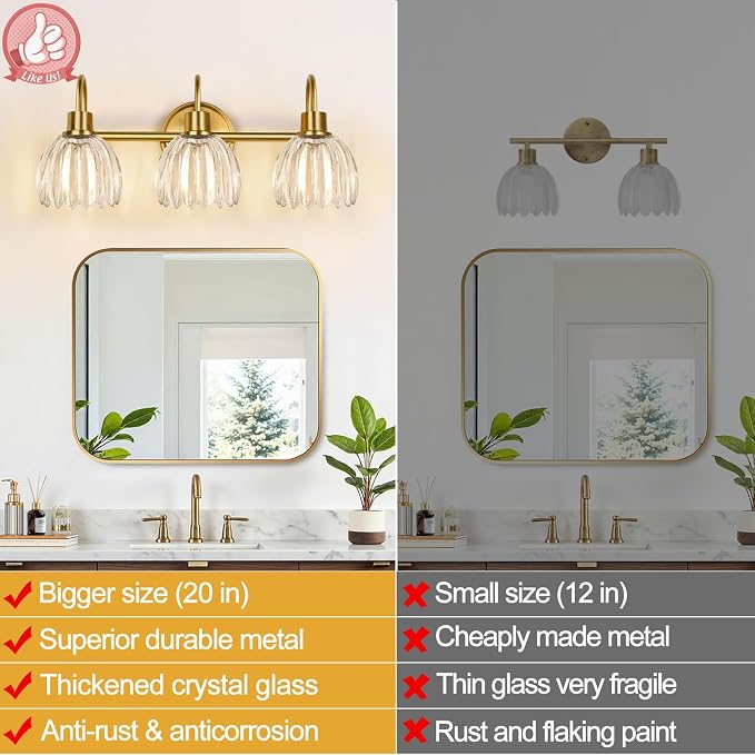 3-Light Bathroom Light Fixtures, Vintage Wall Vanity Lighting Fixtures Over - Image 4