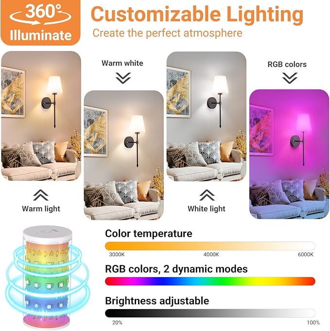 Peel and Stick Wall Sconces, Stick On Wall Sconce Set of 2, Battery Operated - Image 5