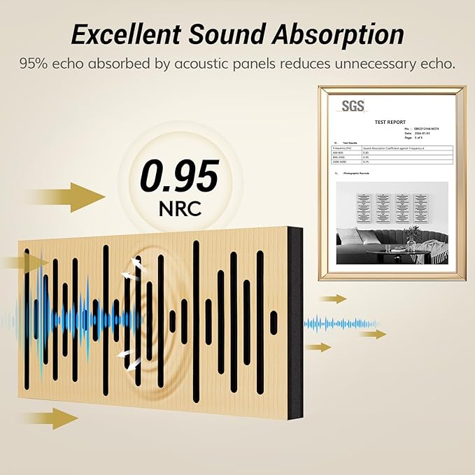 TONOR 4-Pack Acoustic Wood Wall Panels, 23.6” * 11.8” * 1.9” 3D Self-adhesive - Image 3