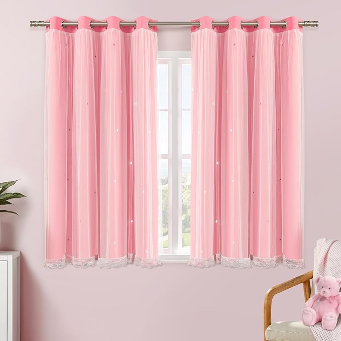 XiDi Pink Curtains for Girls Room, Kids Bedroom Blackout Curtains, Hot Pink by Addsomecolortolife