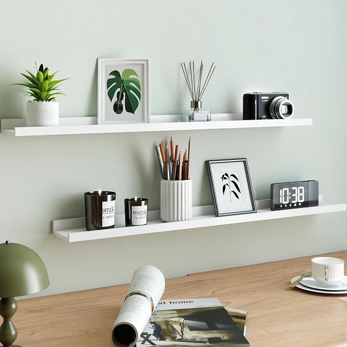 White Floating Shelves for Wall Decor, Long Wall Mounted Storage Shelf for - Image 3