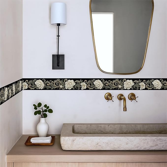 Beige Floral Scroll Wallpaper Border 196x4 Inch Peel and Stick Wall Border - Image 3