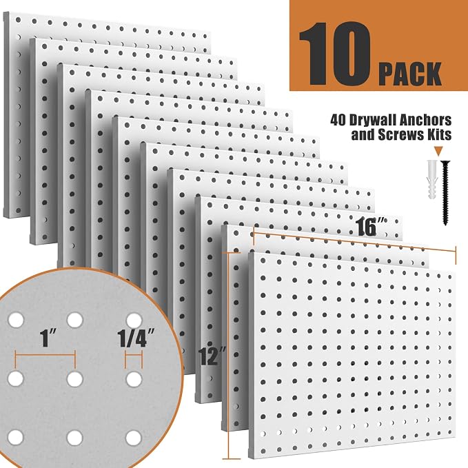 PBHEPJ 10 Pcs Metal Pegboard Panels, Heavy Duty Peg Boards - Image 3