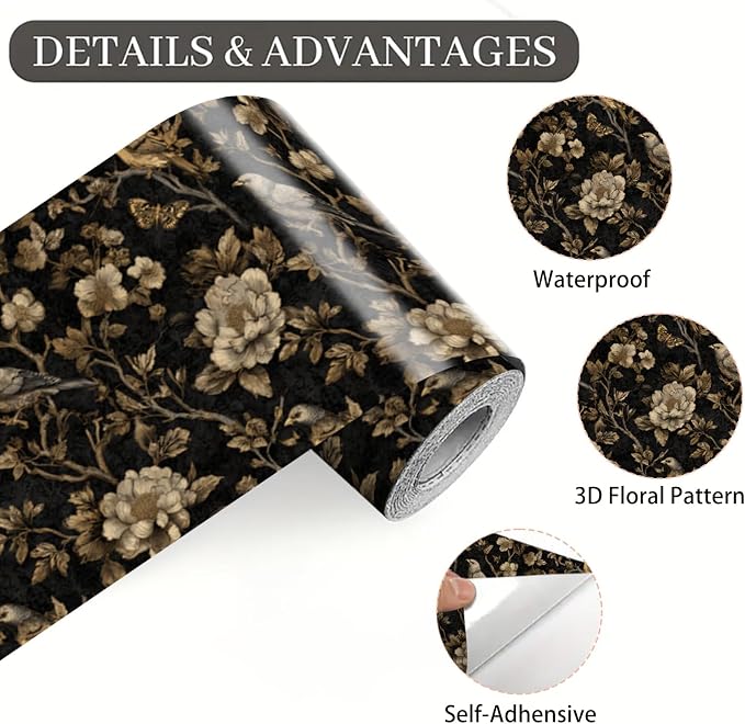 Brown Floral Wall Border 196x4 Inch Peel and Stick Vintage Botanical Wallpaper - Image 9