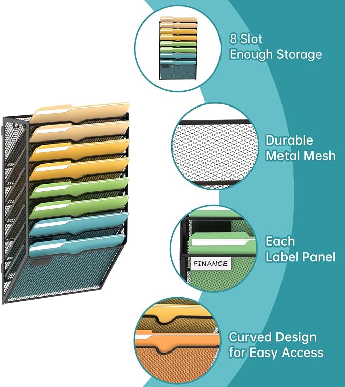 SUPEASY 8 Tier Wall File Organizer, Hanging Wall Mounted Mail Organizer - Image 3