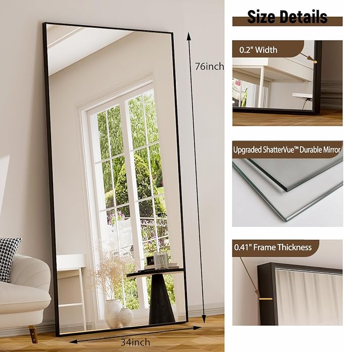 GLSLAND 76"x34" Full Length Mirror Oversize Rectangle Full Body Mirror Aluminum - Image 5