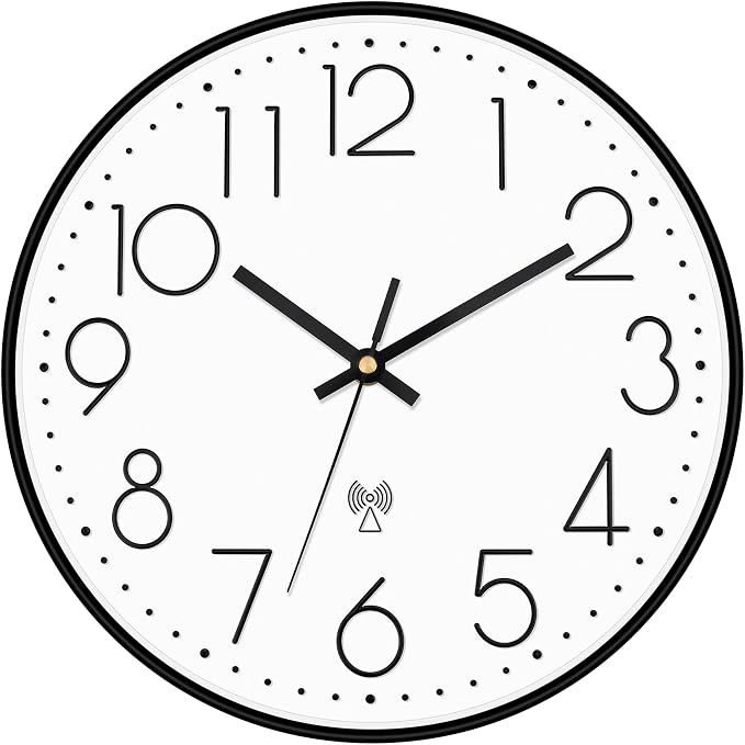 Foxtop Atomic Wall Clock Battery Operated Round Analog Modern Black Wall Clock by Foxtop