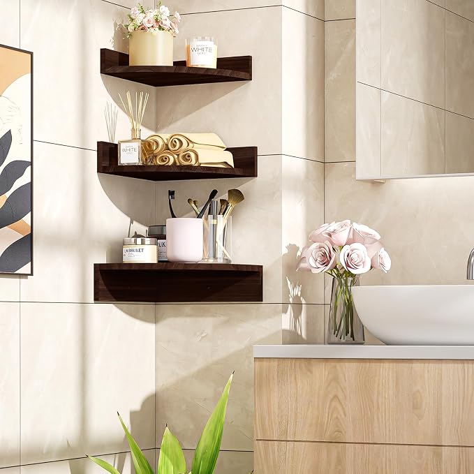 Alsonerbay Corner Shelf Wall Mount, Rustic Wood Shelves - Image 8
