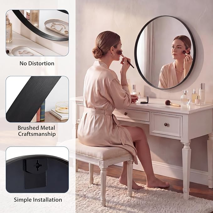 DUMOS 24-Inch Round Wall Mirror, Bathroom Wall Circle Mirror - Image 4
