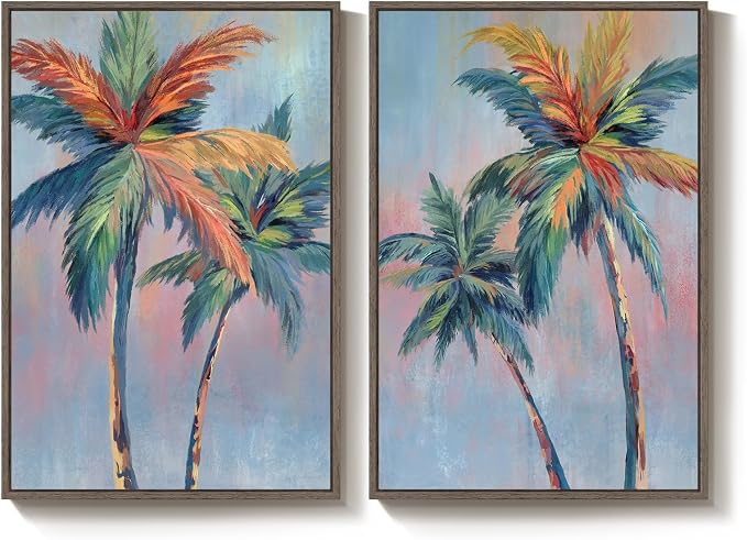 Framed Colorful Coastal Palm Tree Wall Art Bedroom, Large Pop Art Coastal - Image 9