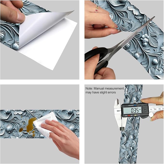 HOMETITUTE Wallpaper Border Peel and Stick Wall Border Ice Blue Fold Texture - Image 8