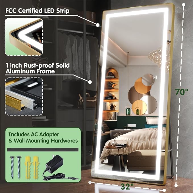 FENNIO Full Length Mirror with Lights, Free Standing Lighted Floor Mirror - Image 5