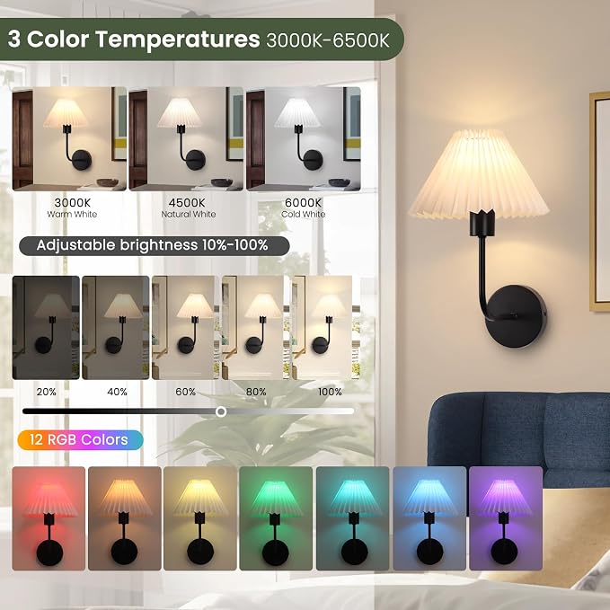 Rechargeable Battery Operated Wall Sconces Sets of 2, 15 Colors Wireless Wall - Image 4