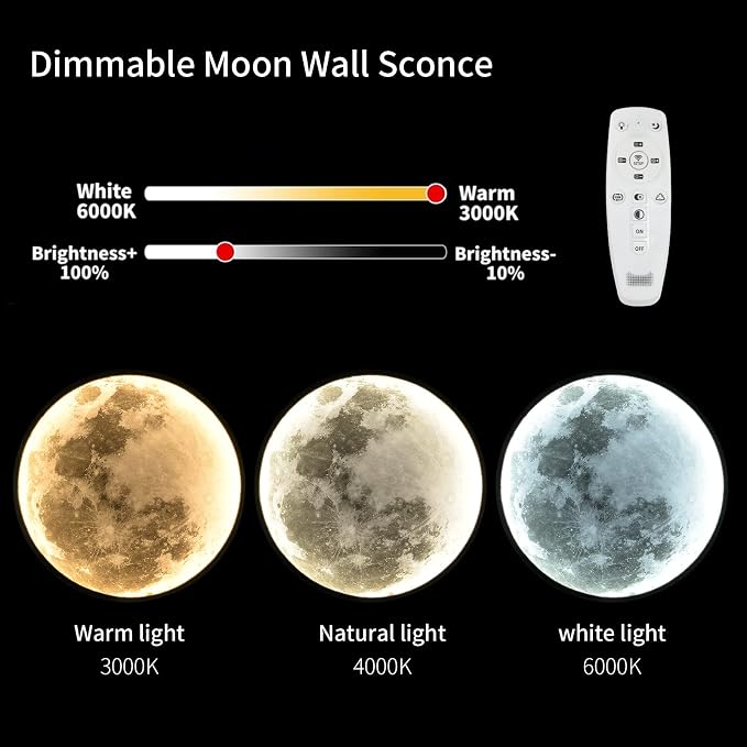 QIYIMEILUX Dimmable Moon Wall Sconce Plug in Modern LED Wall Light - Image 2