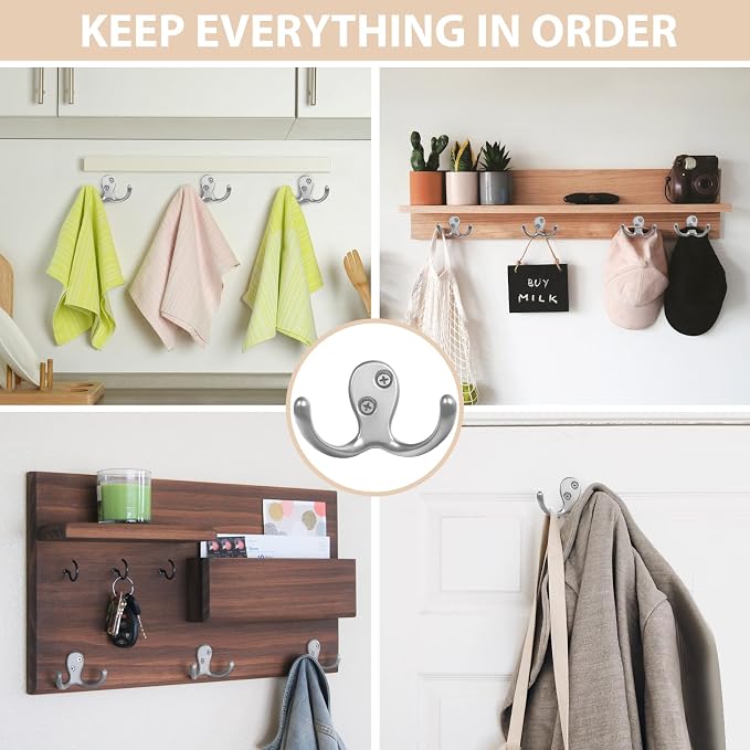 Homanu 54 Pack Coat Hooks, Heavy Duty Double Prong Coat Hooks Wall Mounted - Image 2