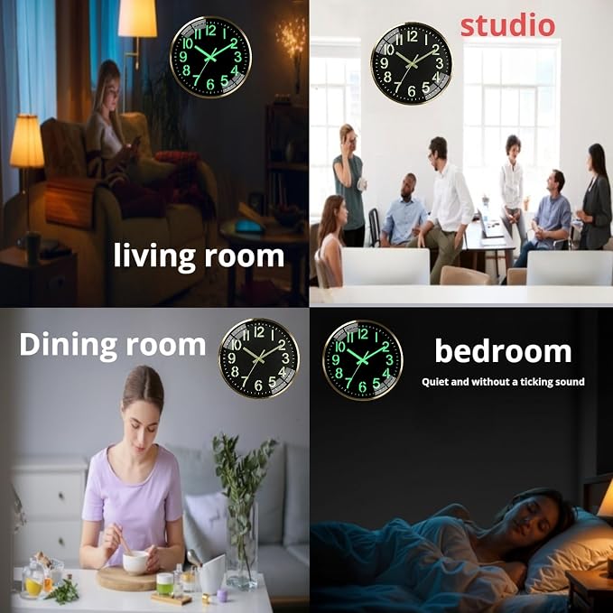 Luminous wall Clock Modern Silent Wall Clock, Non-Ticking Battery Operated Wall - Image 4