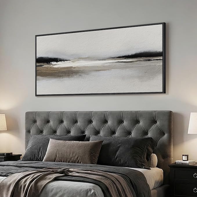 Large Framed Abstract Wall Art for Living Room, Horizontal Black and White - Image 2
