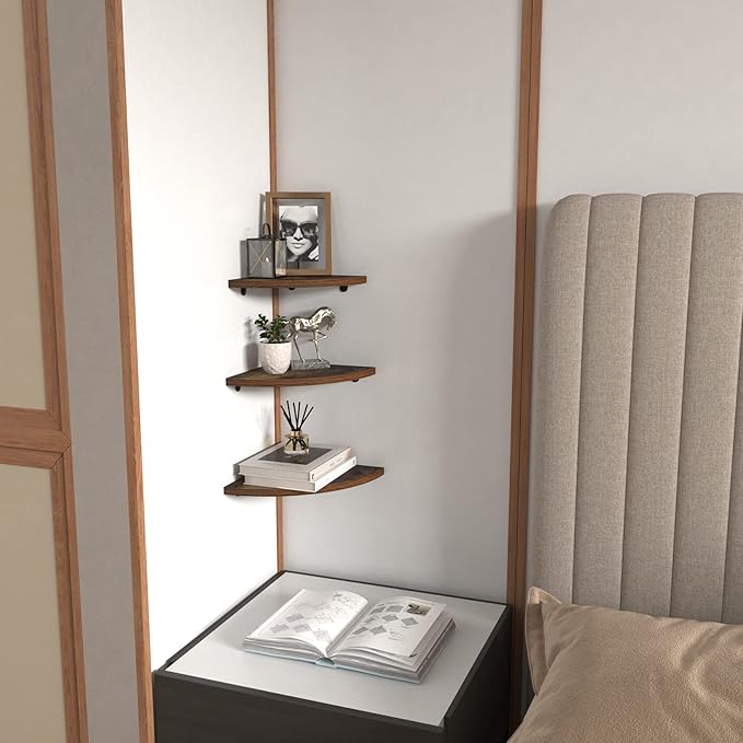 HORLIMER 6 Pack Wall Mount Floating Corner Shelf, Rustic Wood Corner Wall - Image 2