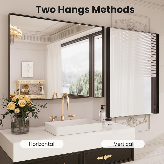 LOAAO Black Bathroom Mirror 30"X36" - Image 4