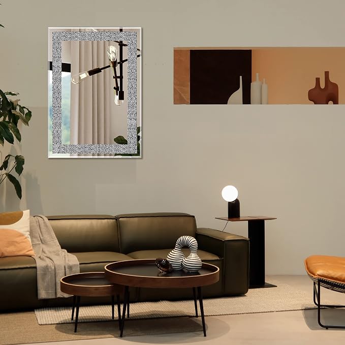 Ruomeng Wall Mirror Rectangular Crystal Crush Diamond Mirror - Image 7