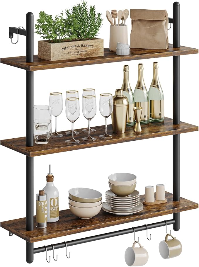Bestier 3 Tier Industrial Pipe Shelving, Floating Book Shelves - Image 8