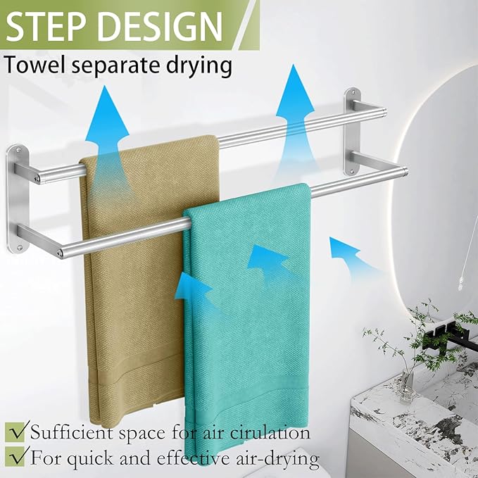Towel Rack for Bathroom, Double Towel Bar 24Inch, Stainless Steel Bathroom - Image 3