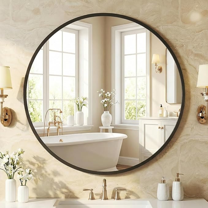 NEWBULIG 30 Inch Round Wall Mirror, Bathroom Mirror by NEWBULIG
