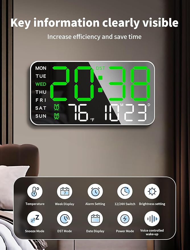 MASHI 8.4''Large Digital Wall Clock, Led Alarm Clock - Image 2