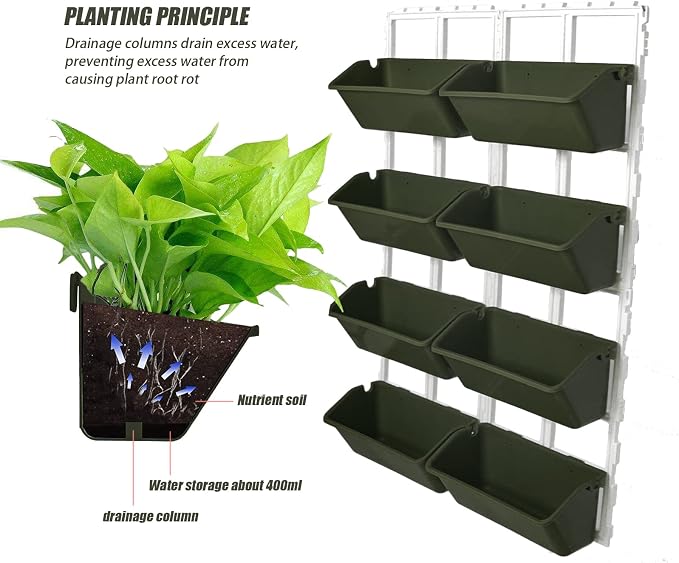 8 Pockets Vertical Garden Wall Planter Raised Beds Hanging Planter Wall Mounted - Image 2